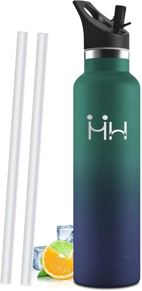 Trinkflasche Edelstahl 1L, BPA-Frei, Thermosflasche, Auslaufsichere Isolierflasche Doppelwandig, Thermoskanne, Wasserflasche mit Strohhalm, Trinkflasche Kohlensäure Geeignet für Sport