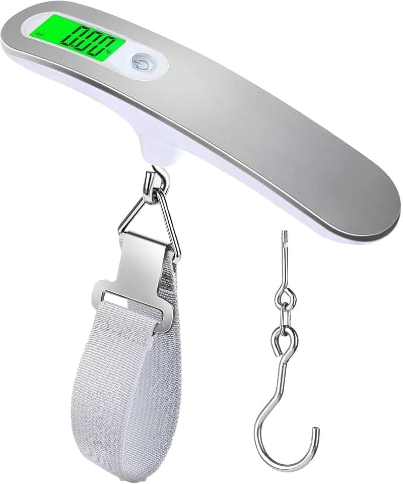 Gepäckwaage Hochpräzise Gepäckwaage, tragbare Kofferwaage, digital, elektronisch, 110 lb/50 kg, digitale Hängewaage für Reisen mit Haken (Silber)