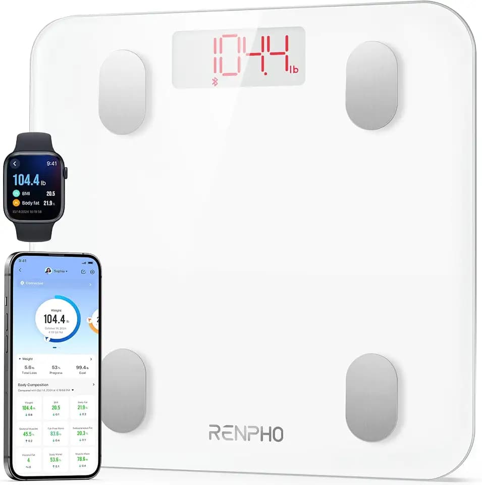 RENPHO Personenwaage Digital, Bluetooth Körperfettwaage, Weiß, 180 kg