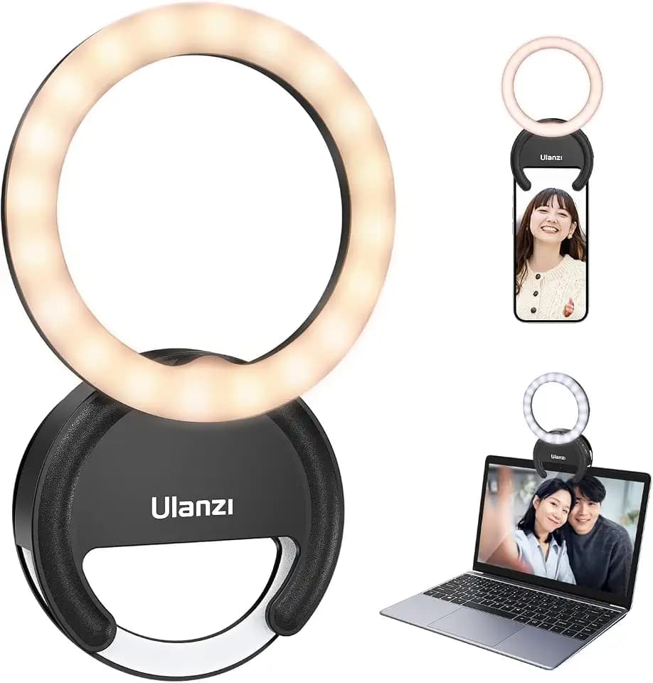 Ringlicht Handy ULANZI 4" Selfie Licht Handy, 3 Farbtemperaturen 3000K-7000K, Ringleuchte 5 Helligkeitsstufen, Videoleuchte Laptop für Selfie Videokonferenz Streaming Make-up Vlog YouTube TikTok