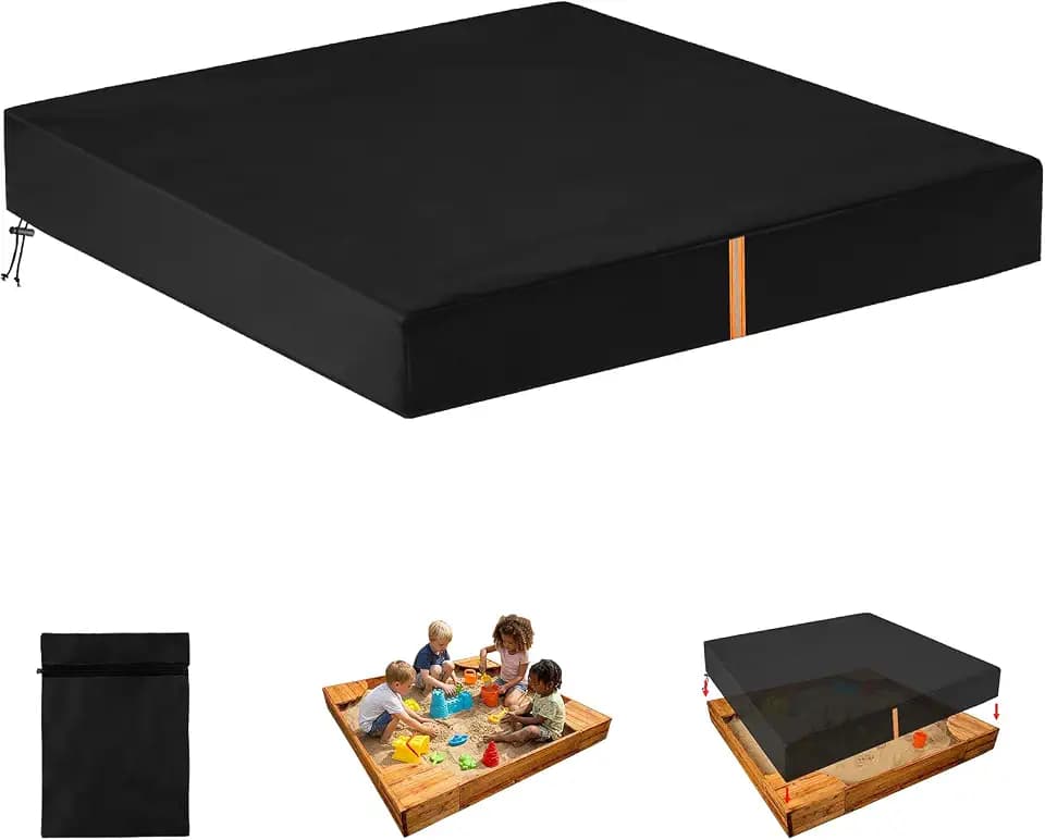 AOOWU Sandkasten Abdeckplane, Wasserdicht Sandkasten Abdeckung, Winddicht Staubdicht Sandkastenabdeckung mit Reflektorstreifen und Aufbewahrungstasche, Oxford, für Sandkasten, Schwimmbad 150x150x20CM