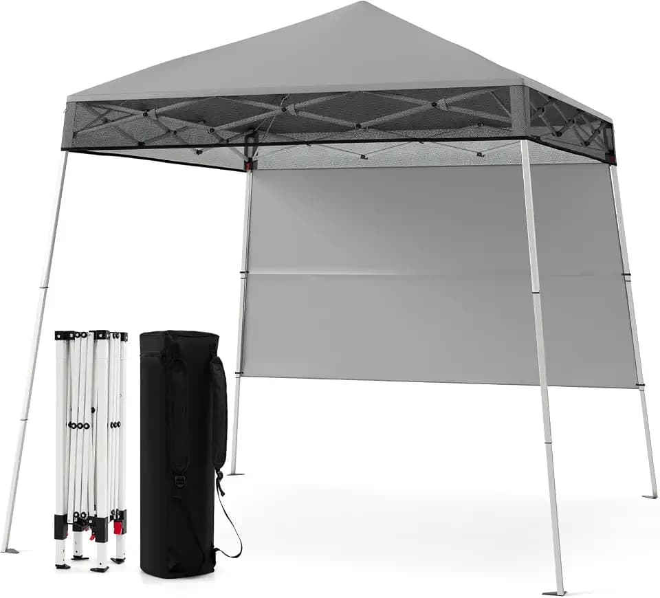 FANTASK Partyzelt, Gartenzelt Höhenverstellbar mit Seitenwand & Bodenhaken, Wasserdicht & Sonnenschutz, 2x2 m Pop up Faltpavillon mit Tasche für Garten & Party (Grau)