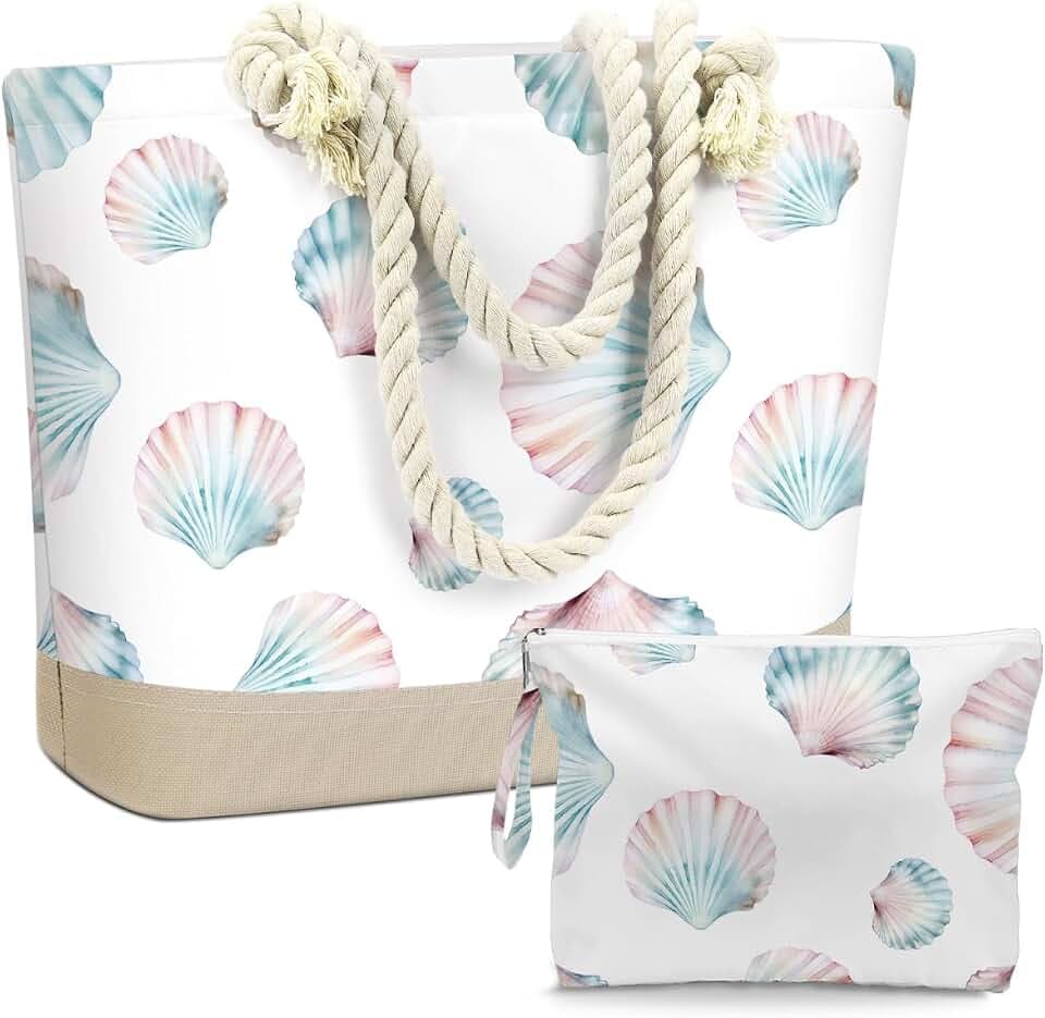BELLOWDEER Beach Bags for Women, Beach Towel, Wet Bag Cosmetic Bag, Summer Travel Essentials (2-Piece Set)