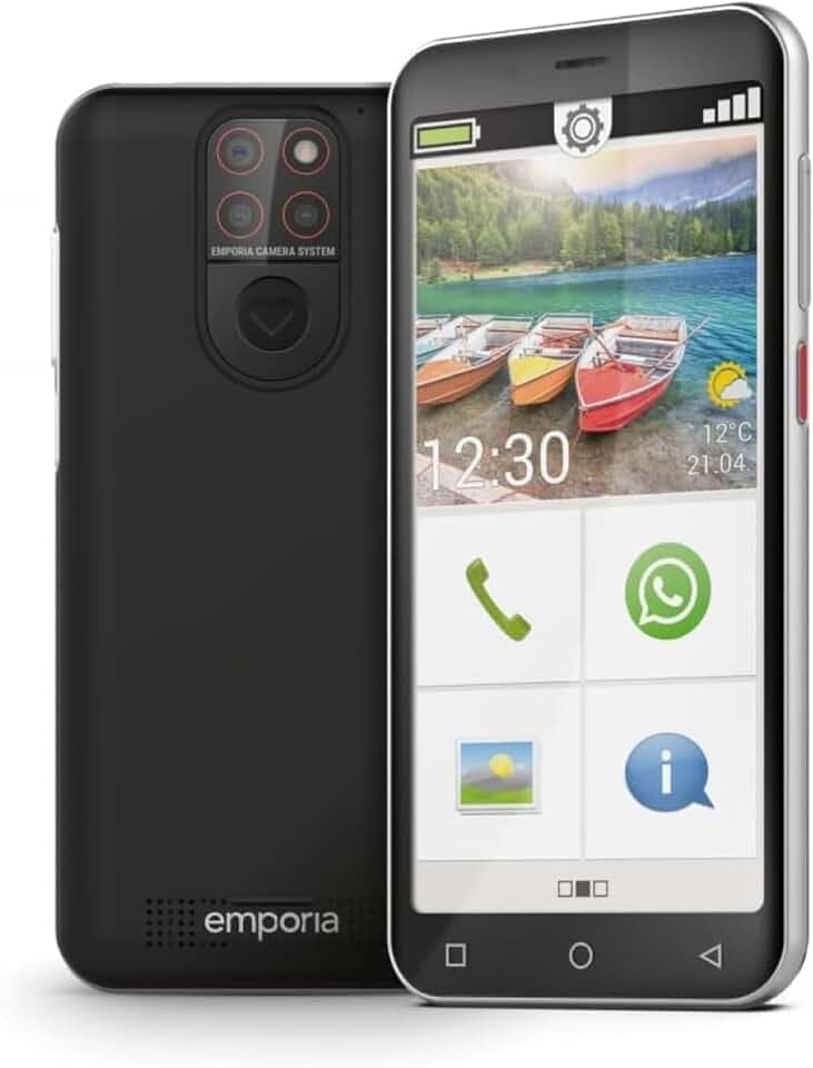 emporiaSMART.5 Mini, Seniorenhandy, 4G Volte, Senioren Smartphone ohne Vertrag, Mobiltelefon mit Notruftaste, 4,95-Zoll-Display, Android 13, 13 MP Kamera, Schwarz, E5mini/E5m 001