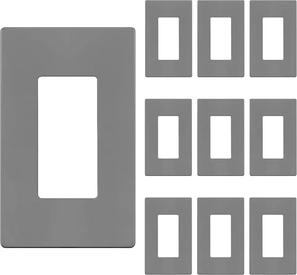 ENERLITES 1-Gang Gray Screwless Decorator Wall Plate Outlet Cover, 10 Pack