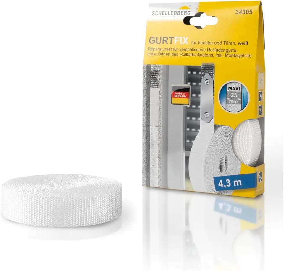 Schellenberg 34305 Rollladengurt Reparaturset Gurtfix 23 mm Breit, System Maxi - 4,3 m Lang