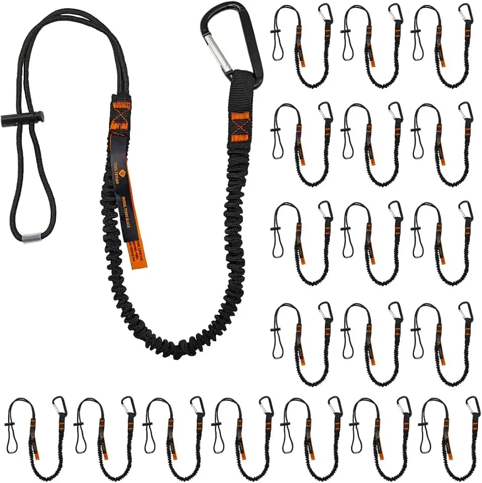Tool Lanyard with Spring Locking Aluminum Carabiner & Adjustable Loop End, 153 cm Working Length, Max Load 9KG - Tool Safety for Scaffolding & Working at Height - 20 Pack