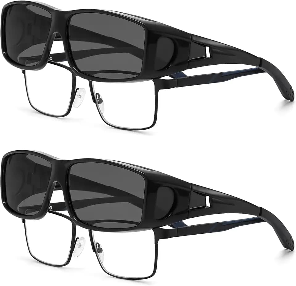Polarized Fit Over Glasses Sunglasses for Men Women Driving Square Wrap Around Shades UV Protection Sun Eyewear PT2006