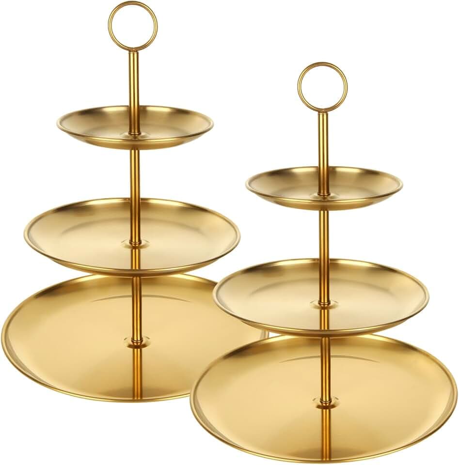 QTLCOHD 2 Pcs 3 Tier Stainless Steel Cupcake Stand