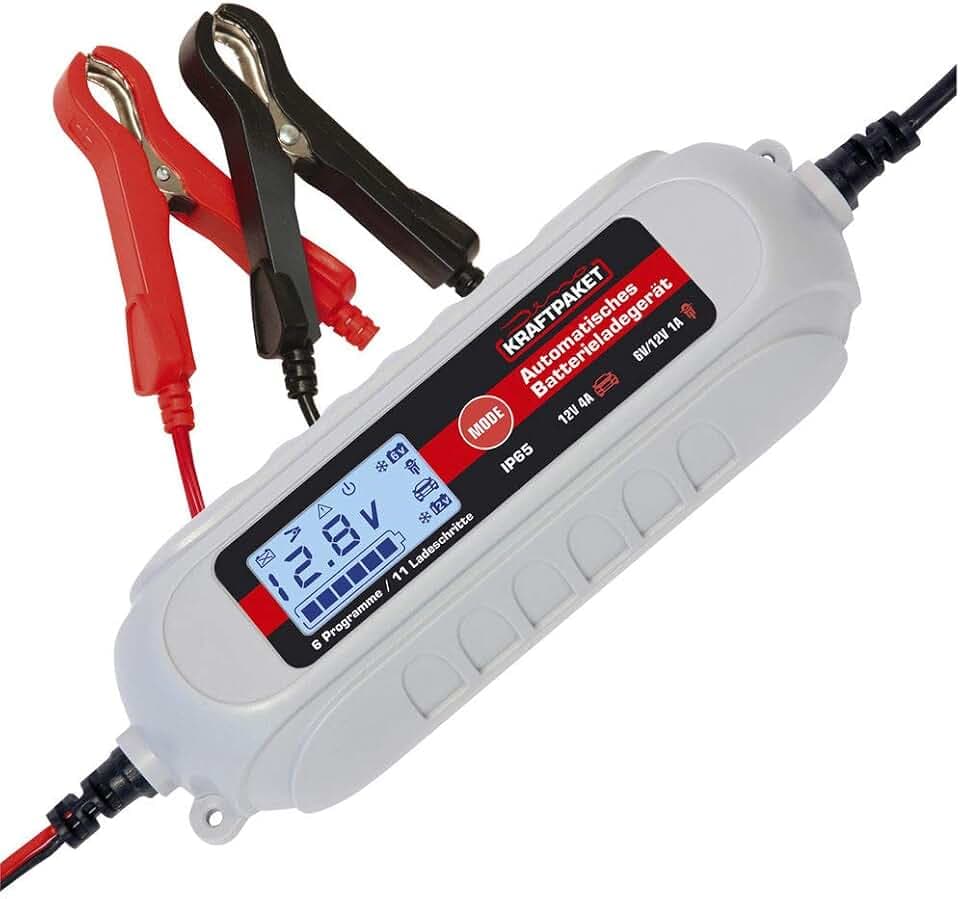 Dino KRAFTPAKET 4A-6V/12V intelligentes und automatisches Batterieladegerät | Für Blei-Säure, GEL, Start/Stopp EFB, AGM-Batterie | KFZ-Ladegerät für Auto, Motorrad, Kleintransporter, PKW, Boot
