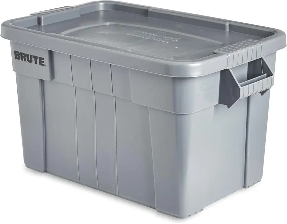Rubbermaid Commercial Products Brute Tote Storage Container with Lids-Included 20-Gallon Gray Rugged/Reusable Boxes for Moving/Storing in Garage/Basement/Attic/Jobsite/Truck/Camping 2 Pack