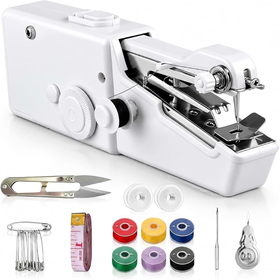 Nähmaschine,Handnähmaschine,Tragbare Mini Elektrische Nähmaschine mit Nähzubehör, für Anfänger, Einfach Bedienbar für Leder, Stoffe, Kleidung & Heimtextilien (Weiße)