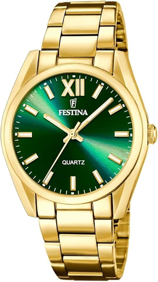 Festina Damen Uhr Analog Edelstahl 316L Gold - Quarzwerk - Mineralglas hochresistent - 5 ATM wasserdicht F20640/9 - Boyfriend Collection