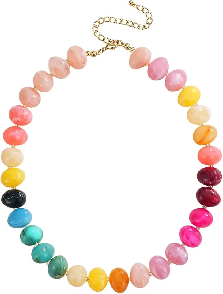 Colorful Chunky Beaded Necklaces for Women Multicolor Large Round Resin Beads Collar Necklace Boho Trendy Statement Chokers Y2K Summer Beach Jewelry