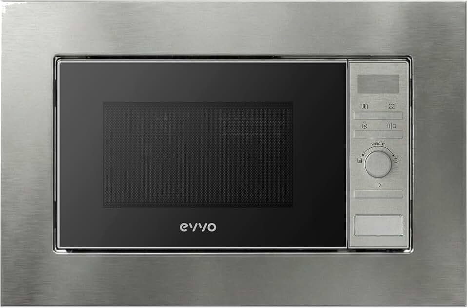 EVVO Einbau-Mikrowelle Mi30 Inox – 21 Liter, Mikrowelle mit Grillfunktion, Digitalanzeige, Kindersicherung und 60-Minuten-Timer, Schwarz