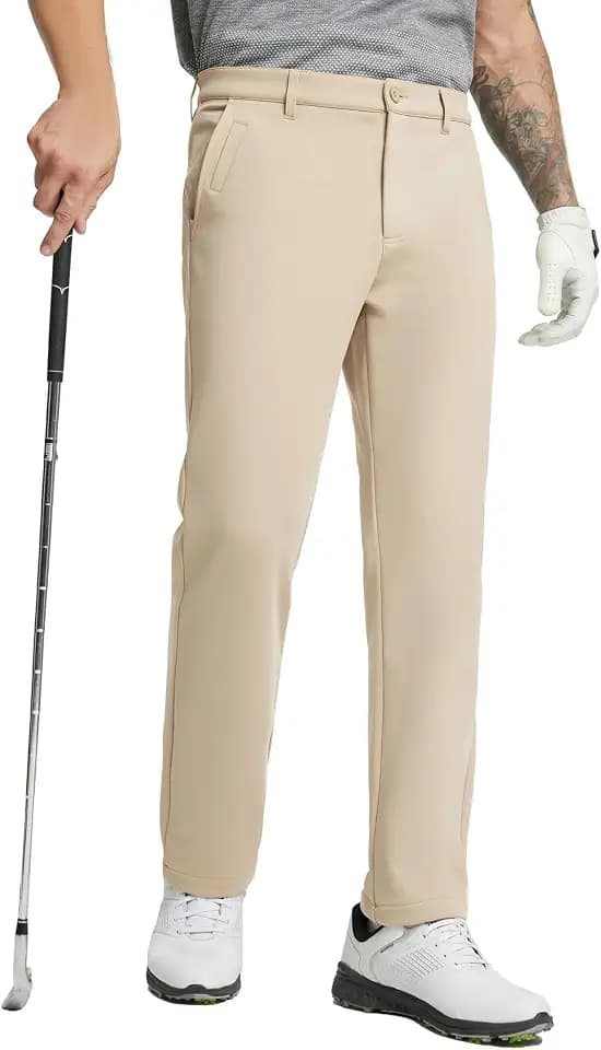 MICHEL ROUEN Mens Golf Pants Fleece Lined Water-Resistant Dress Pants Business Casual Outdoor Winter Pants for Men