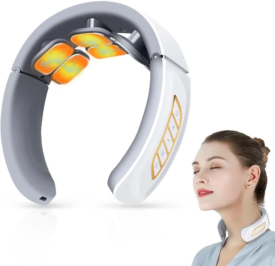 Nackenmassagegerät, Intelligentes Nackenmassagegerät mit 42°C Wärmetherapie, 6 Modi 9 Intensitätsstufen Tragbares Elektrisches Massagegerät für Zuhause Büro Reise