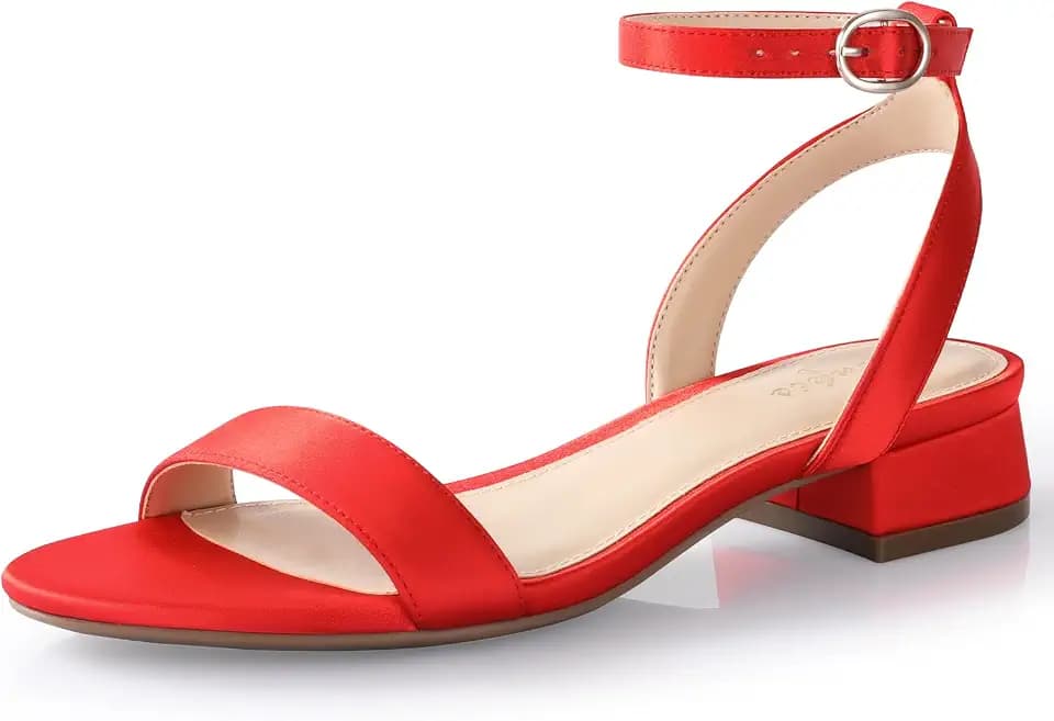 Ankis Women Nude White Gold Black Sandals Open Toe 1 Inch Low Block Heel