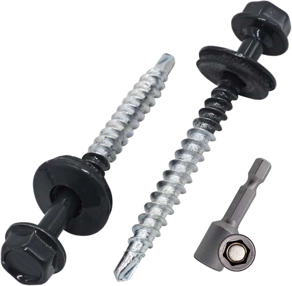 SKIR'CO (50 Stück) lackierte Dachschrauben 4,8 x 50 mm, Sechskantkopf, selbstbohrende Schrauben mit EPDM-Unterlegscheiben (Anthrazitgrau, RAL 7016)