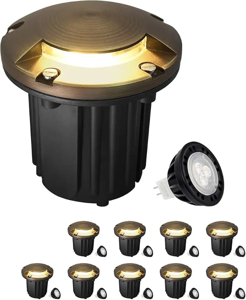 MALORY Low Voltage Landscape Well Lights,（φ126 mm Brass Top Cover 10Pack