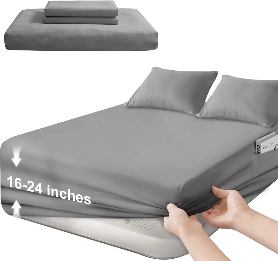 Extra Deep Pocket Queen Sheet Sets for Air Mattress with Pocket on Side