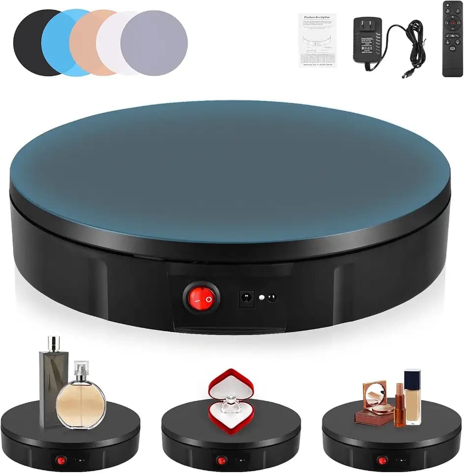 Drehteller Elektrisch, Couleeur 30CM 100KG Professioneller Elektrischer Drehteller, 360 Grad Elektrischer Drehteller mit Fernbedienungfür Video/Schmuck/Uhren Mit 5-Farbiger Hintergrundtafel–Schwarz
