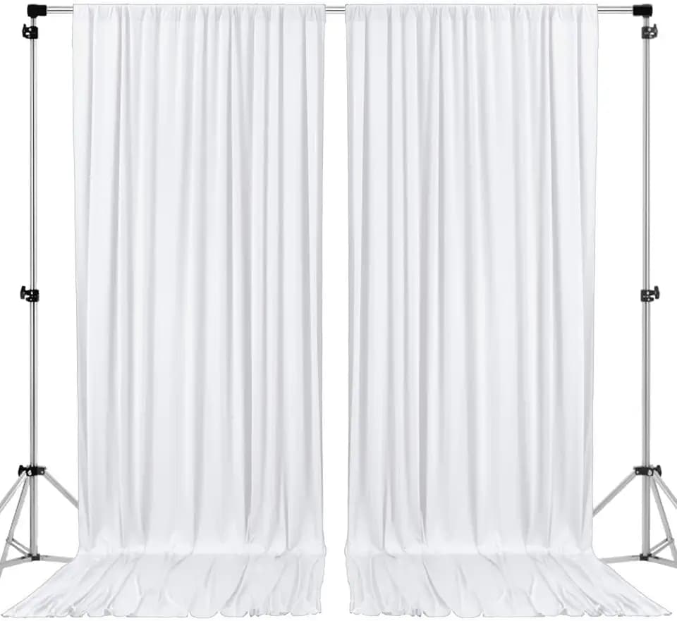 AK TRADING CO. 10 feet x 10 feet Polyester Backdrop Drapes Curtains Panels with Rod Pockets - Wedding Ceremony Party Home Window Decorations - White