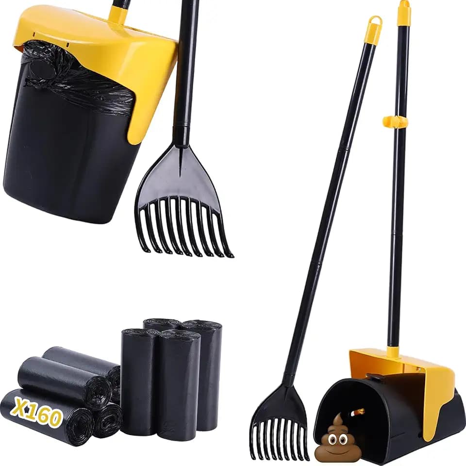 ienjoyed Pooper Scooper Large Swivel Bin & Rake with 160 Waste Bags,Heavy Duty Dog Pooper Scooper with Bag Attachment for Dogs, Long Handle Poop Scooper with Lid for Yard, Grass, Gravel(Yellow)