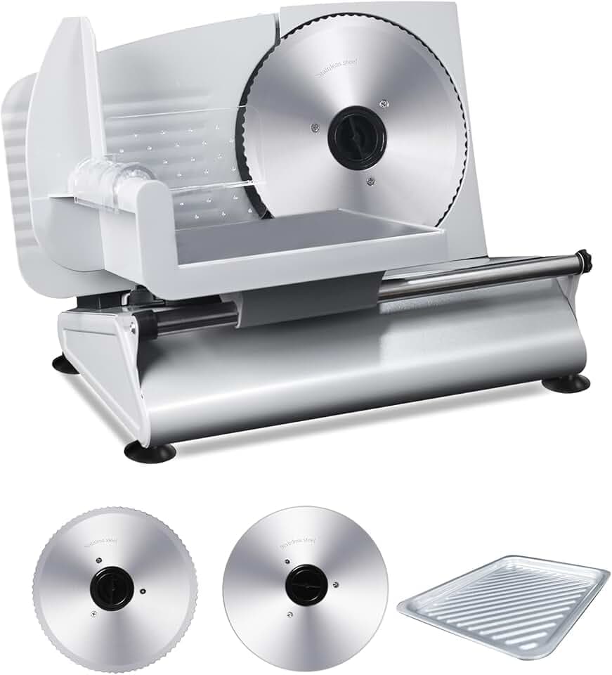 Pterying 200W Electric Meat Slicer, 2 Removable 7.5" Stainless Steel Blades