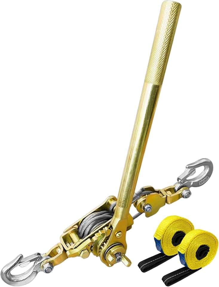 Come Along Winch Puller 3T 10FT, Cable Hoist Winch Puller with 2 Hooks, 2 Towing Straps 8FT, Come Along Tool Heavy Duty, Ratchet Puller for Lifting Pulling Construction Building