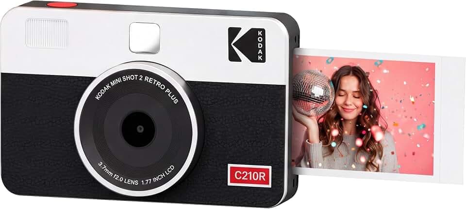KODAK Mini Shot 2 Retro 4PASS 2-in-1 Sofortbildkamera und Fotodrucker (5,3x8,6cm) + 8 Blatts, Weiß