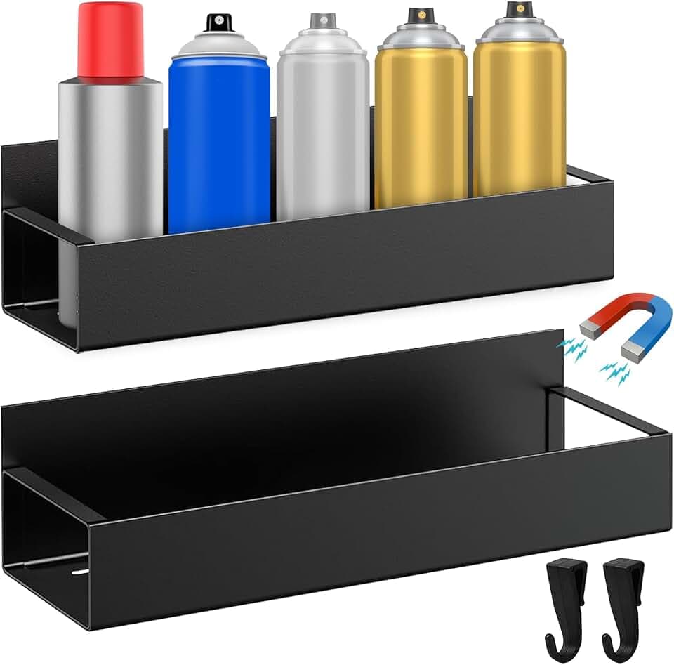 2 Pcs Magnetic Spray Can Holder, Magnet Toolbox Holder, Wall Mounted Spray Bottle Rack, Mechanic Paint Can Organizer, Tool Box Storage Rack for Garage Home Workspace (Black)