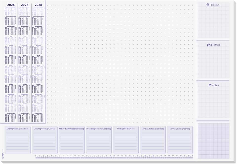 SIGEL Papier-Schreibtischunterlage DIN A2 Kalender 2026-2028 Wochenplan