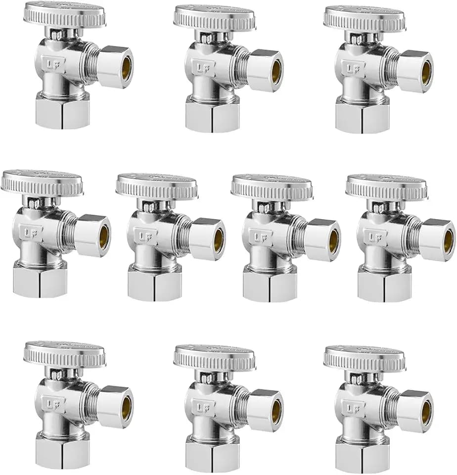 VEVOR 10-Pack Angle Stop Valve, 1/4 Turn Water Shut Off Valves, 1/2" Nominal (5/8" OD) Compression Inlet x 3/8" OD Compression Outlet Shutoff Valve for Bathroom Kitchen Toilet Shower Plumbing