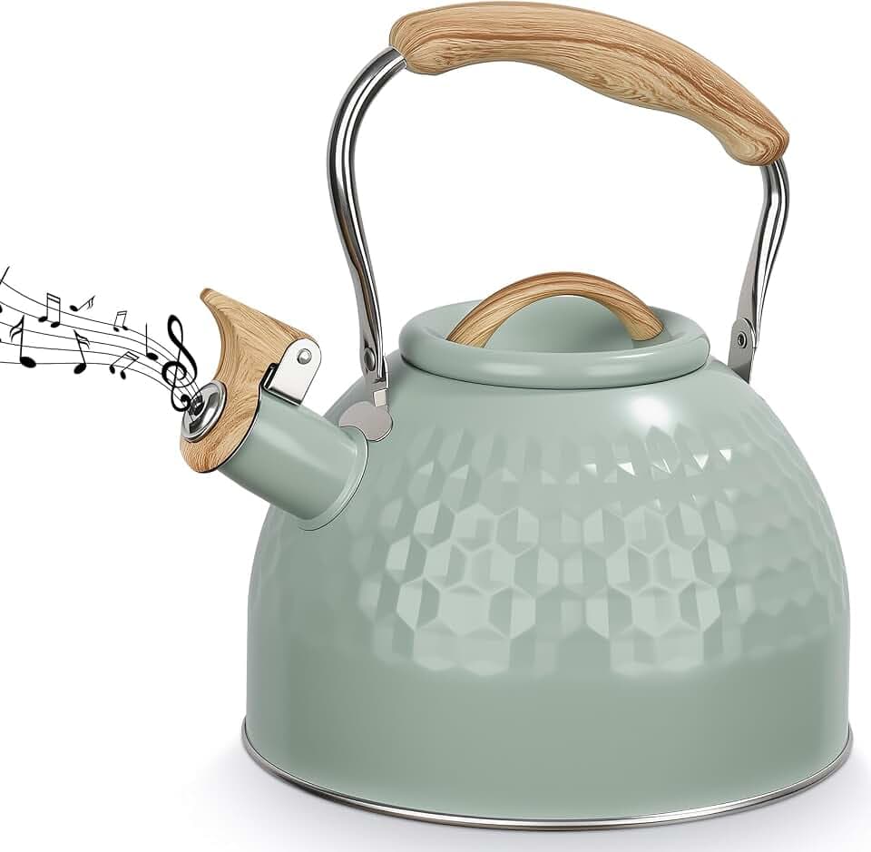 Flötenkessel, 3liter wasserkessel Retro Teekessel,Wasserkocher,Pfeifkessel aus Edelstahl, Moderne Wasserkessel Induktion für Gasherd, Keramikofen, Induktionskochfeld