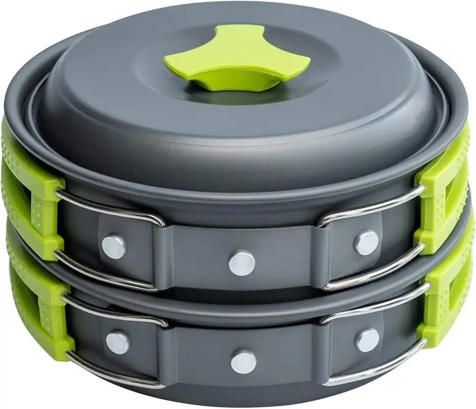 MalloMe Camping Cookware Mess Kit for Backpacking Gear – Camping Cooking Set - Camping Pots and Pans Set - Backpacking Stove/Portable Stove Compatible - Camp Kitchen Equipment Accessories Pot