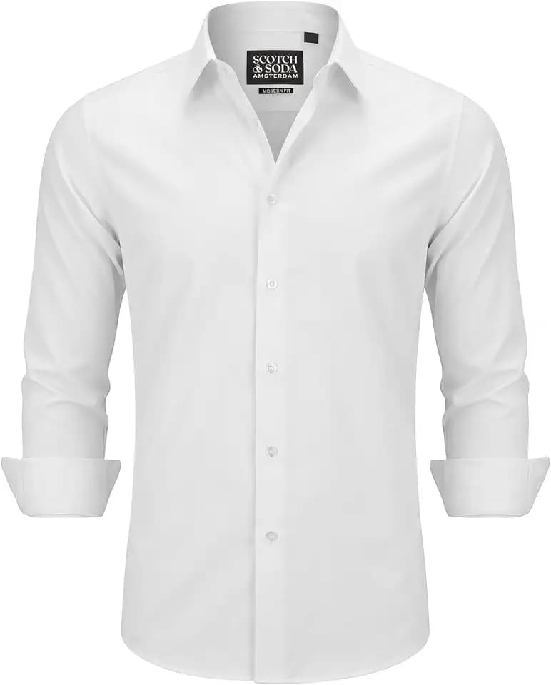 Scotch & Soda Men Stretch Dress Shirt - Slim Fit Shirt for Office, Wedding