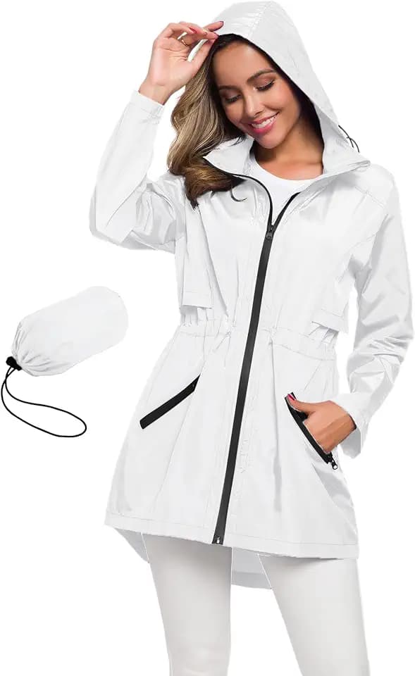 Avoogue Women's Long Raincoat with Hood Lightweight Waterproof Rain Jacket