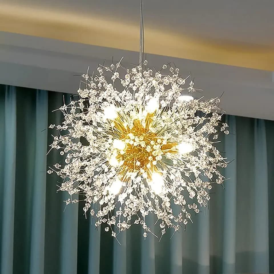 Modern Dandelion Firework Chandelier, Gold, 9-Light