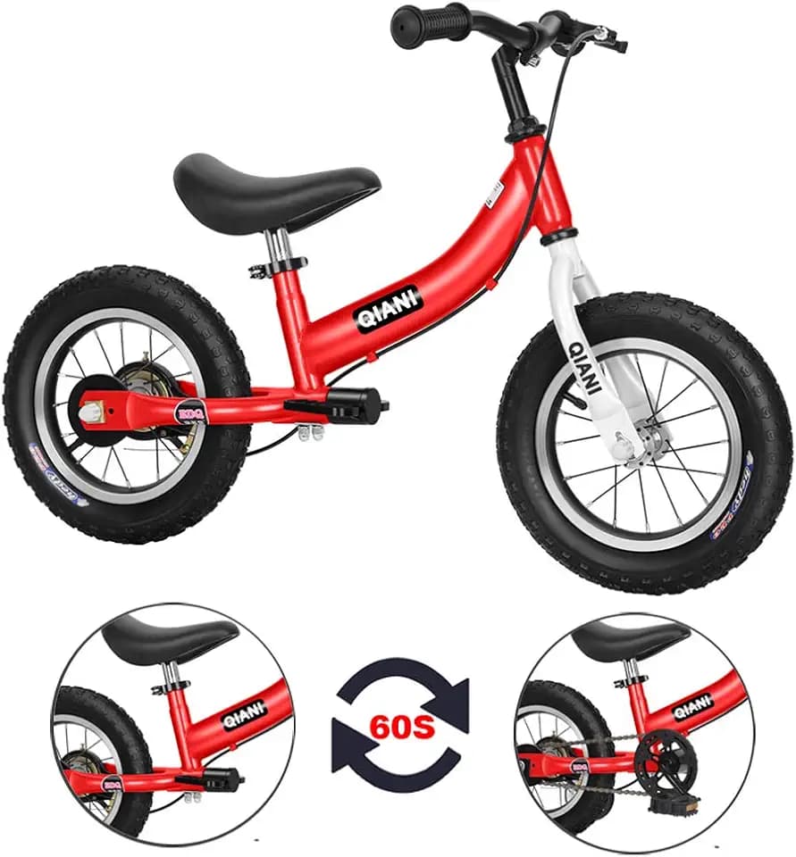 Qiani Laufrad 2 in 1 für Kinder ab 2 3 4 5 6 7 Jahre,Kinderlaufrad mit Bremse,Stützräder,Pedalen,Luftreifen und Seitenständer,Kinderfahrrad 12 14 16 Zoll