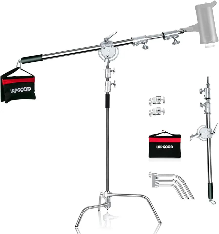 100% Stainless Steel Heavy Duty C Stand with Boom Arm Max 8ft/245cm