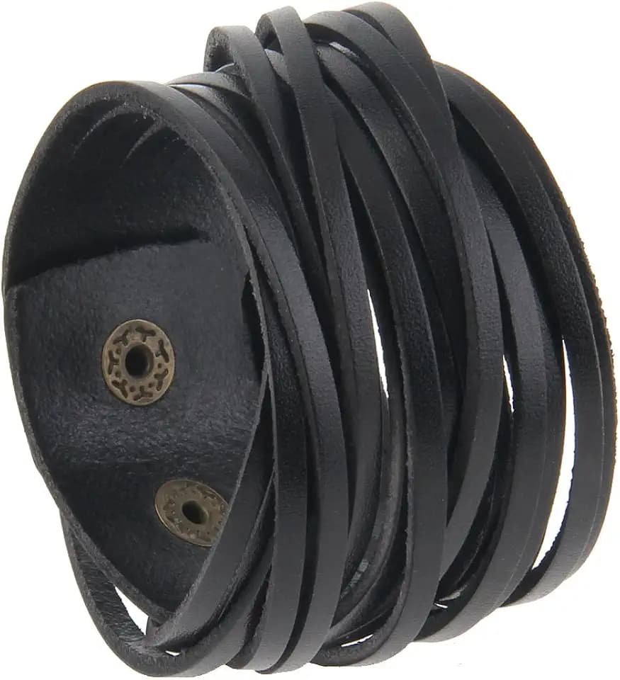 GelConnie Leather Cuff Bracelet Punk Braided Bracelets Rock Leather Wristbands Faux Mens Leather Bracelet Gothic Viking Bangle Adjustable Wrap Bracelet for Women,Men