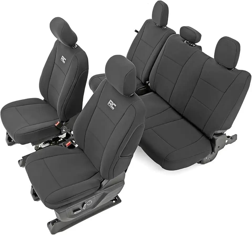 Rough Country Neoprene Front & Rear Seat Covers for Ford F-150, Lightning, F-250 & F-350 (2015-2026) Crew Cab w/Front Bucket Seats & Rear 60/40 Split