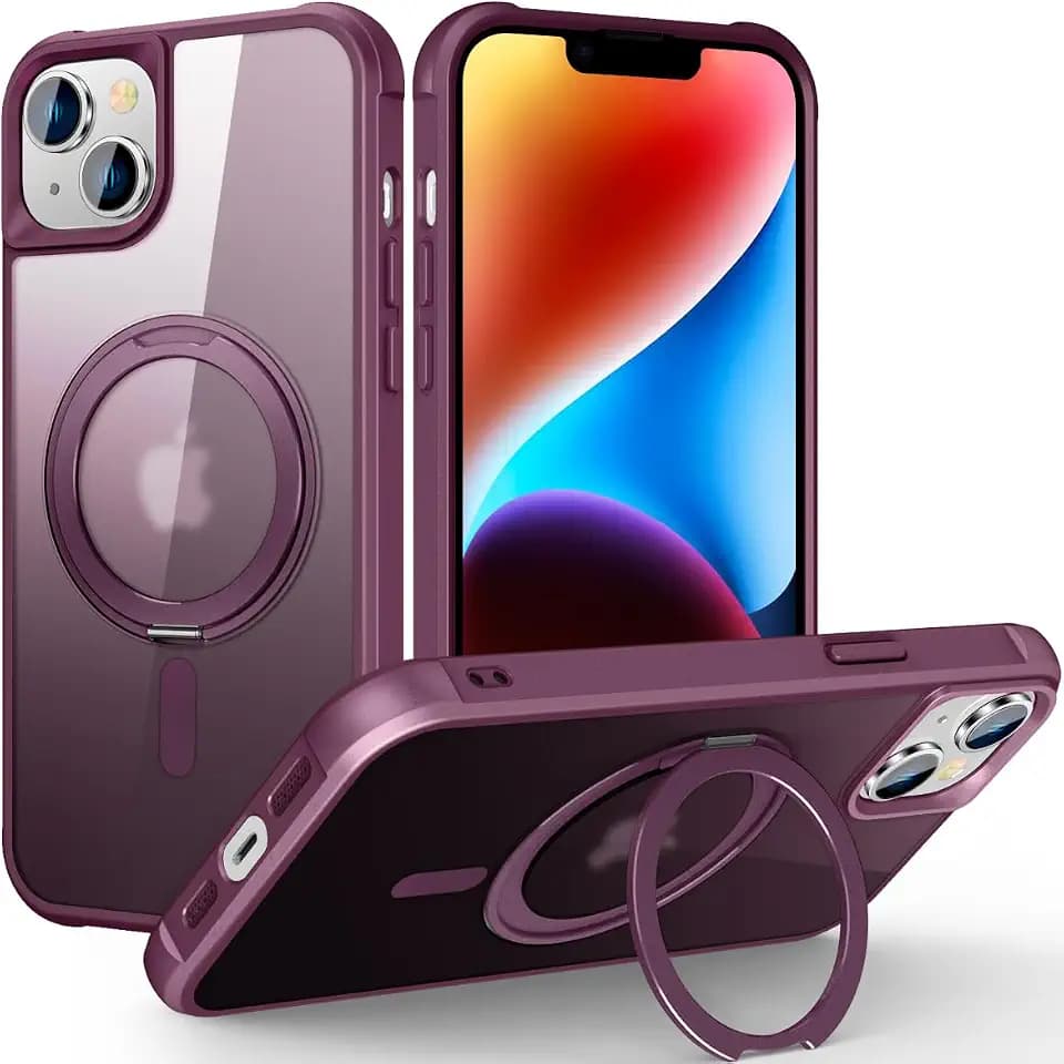 Compatible with iPhone 13/14 Case with Stand 6.1",Wine Red
