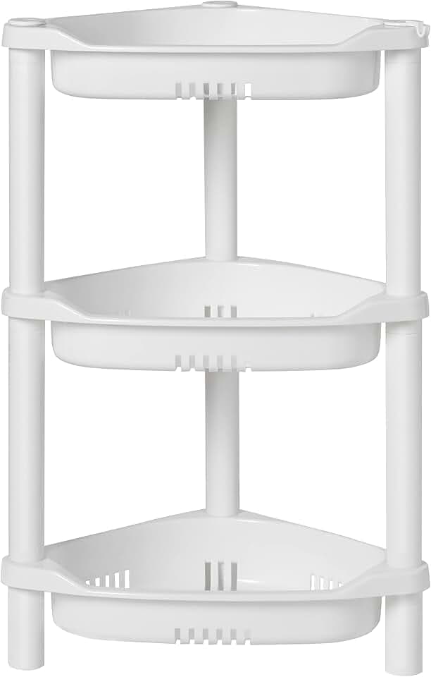 ELYKEN Corner Shower Caddy Standing, 3 Tier Plastic Shower Organizer, White