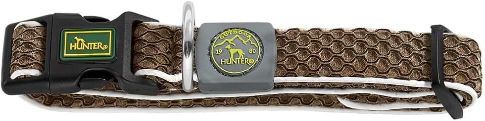 HUNTER Hundehalsung Hilo Vario Basic, Farbe: braun, innovatives 3D-Mesh-Material, atmungsaktiv, Leichter Kühleffekt bei Wärme, reflektierend, stufenlos verstellbar, angenehm leicht, Größe: S-M