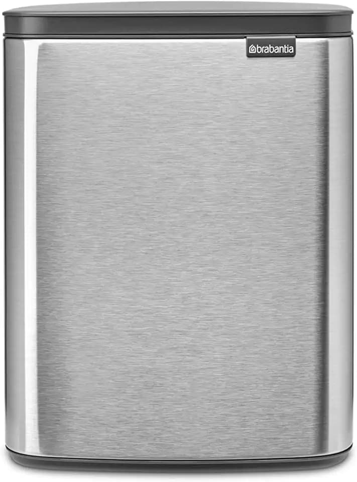 Brabantia - Bo Abfalleimer 12L - Abfalleimer, stilvoll & praktisch - Deckel öffnet leicht, schließt sanft - Hygienisch, platzsparend - Transportgriff - Bad, Heimbüro, Schlafzimmer - Mattstahl FPP