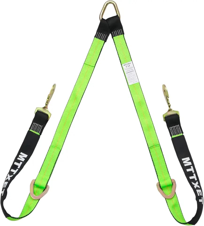 Heavy-Duty Soft V-Bridle Tow Strap, 2" x4'Tow Strap with w/Snap Hooks and D Ring,Axle Strap Work Load Limit:4700LBS,Used for Car Hauler,Rollback,and Flat Bed,Tow Truck& Others (Green)