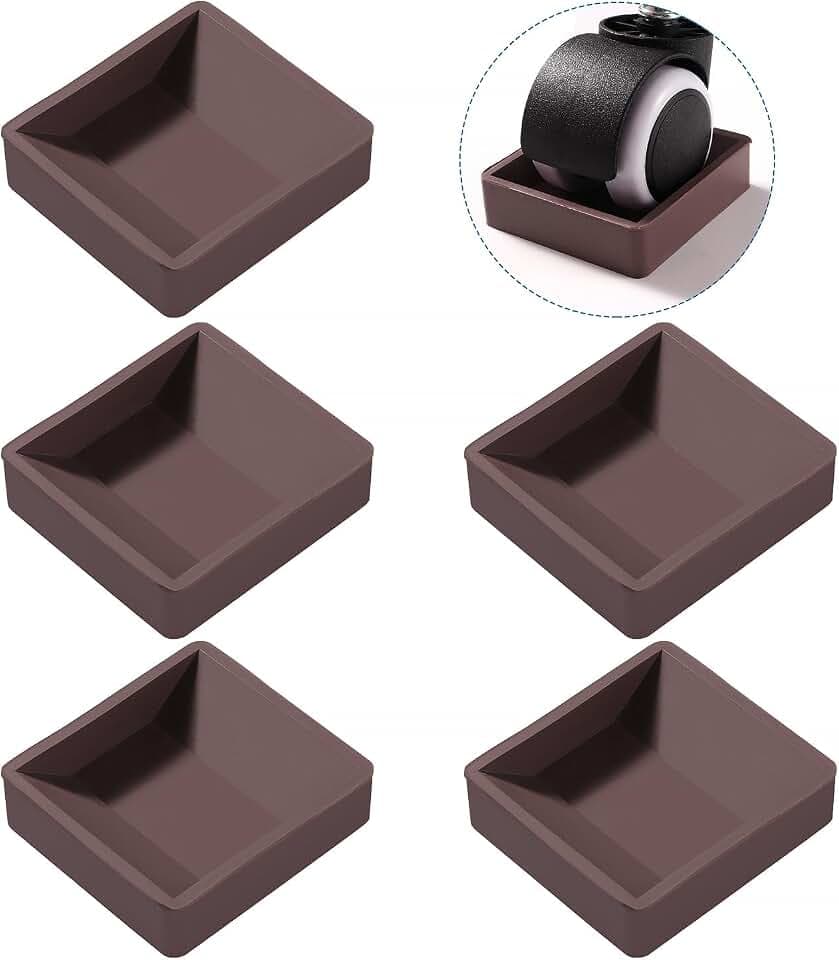 VooGenzek 5 Stücke 5.9x6.4 cm Gummi Möbelrollen Auflage, Anti-Rutsch-Pads für Möbelrollen, rutschfeste Füße Protector Pad, für Böden Möbelräder Geeignet, Braun