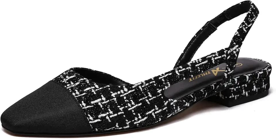 Athlefit Slingback Flats for Women Square Toe Ballet Flats Work Dress Shoes